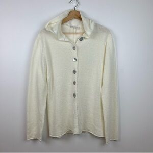 Elisa Cavaletti Hooded Knit Cardigan Cream Ivory Sz XXL Italy Pearl Buttons